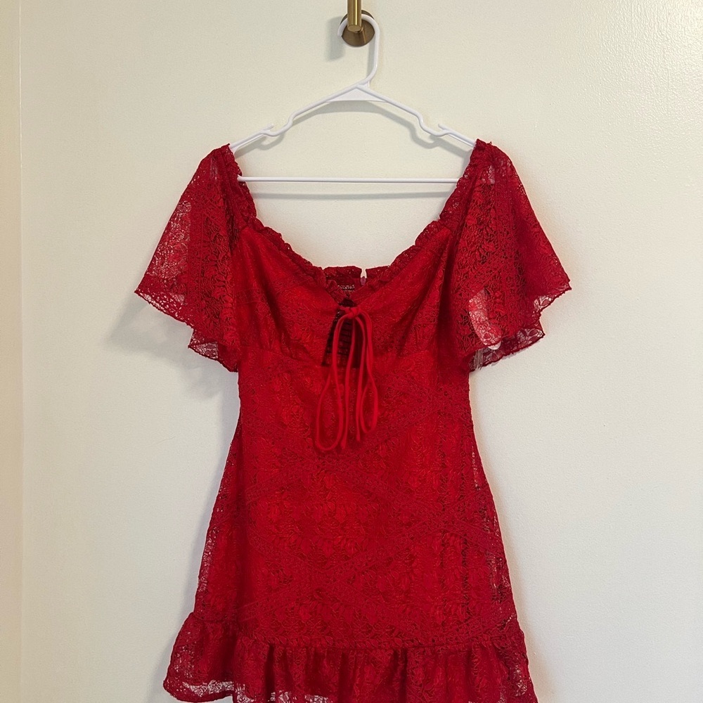 ChicWays Red Flowy Lace Dress